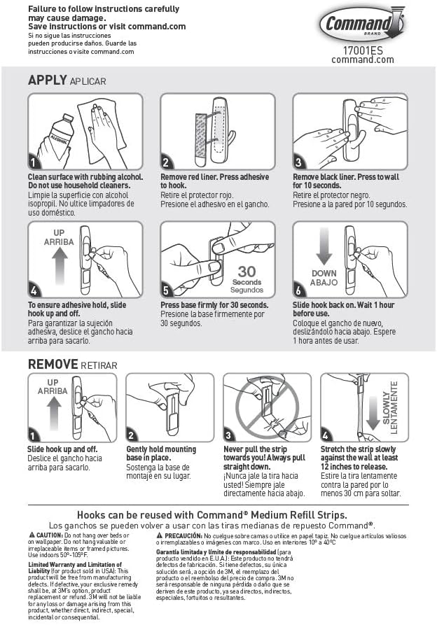 Command Medium Utility Hooks. 20 Hooks and 24 Strips. Damage-Free Hanging Wall Hook with Adhesive Strips. No Tools Great for Hanging. Organization and Storage. Holds up to 3 lb - Image 9