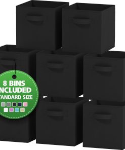 Storage Cubes Pack Of 8 - Standard Size Cube Storage Bin 10.5x10.5x11 With Dual Handles For Easy Carrying- Fabric Storage Bins Collapsible (Black)