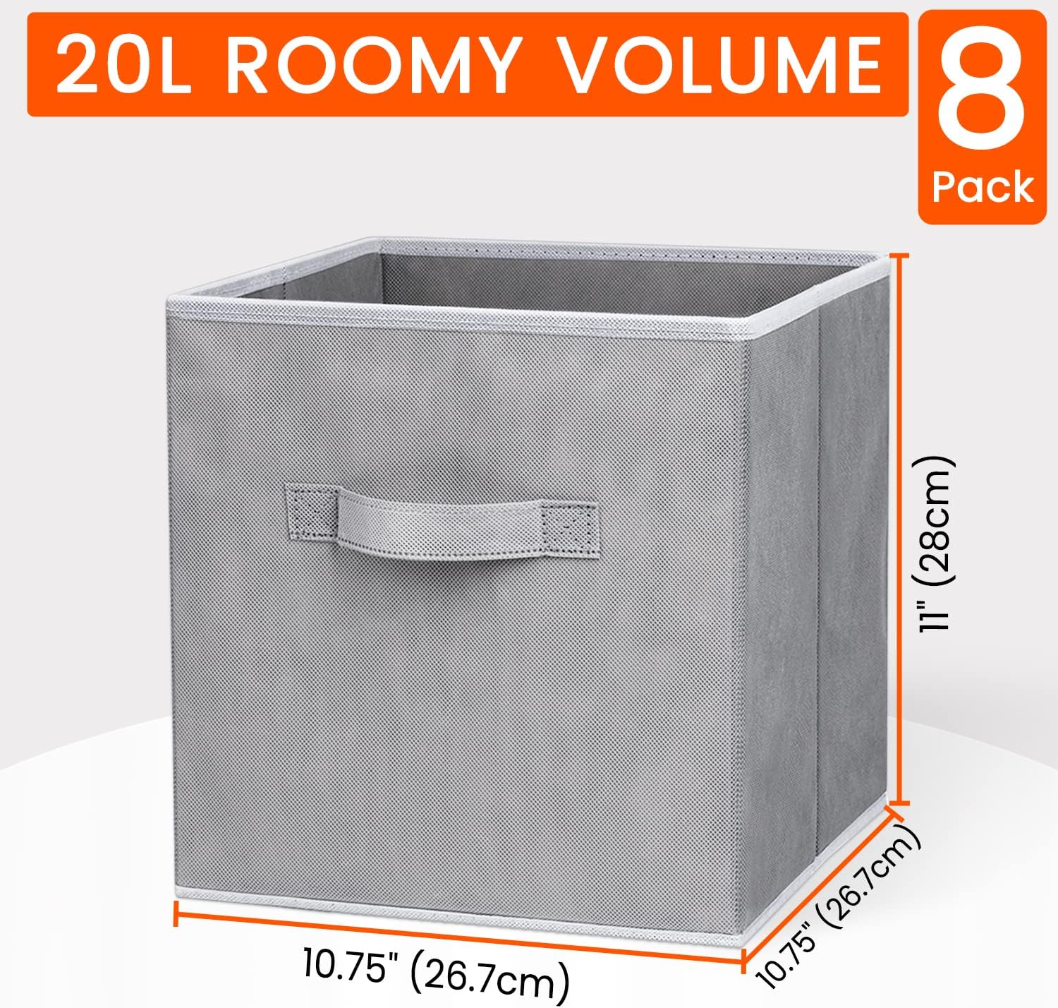 Criusia Storage Cubes - 11 Inch Heavy Duty Fabric Closet Bins for Shelves. Cube Organizer - 8 Pack Collapsible Decorative Storage Bins Baskets for Organizing Clothes Blankets Toys (Grey) - Image 2