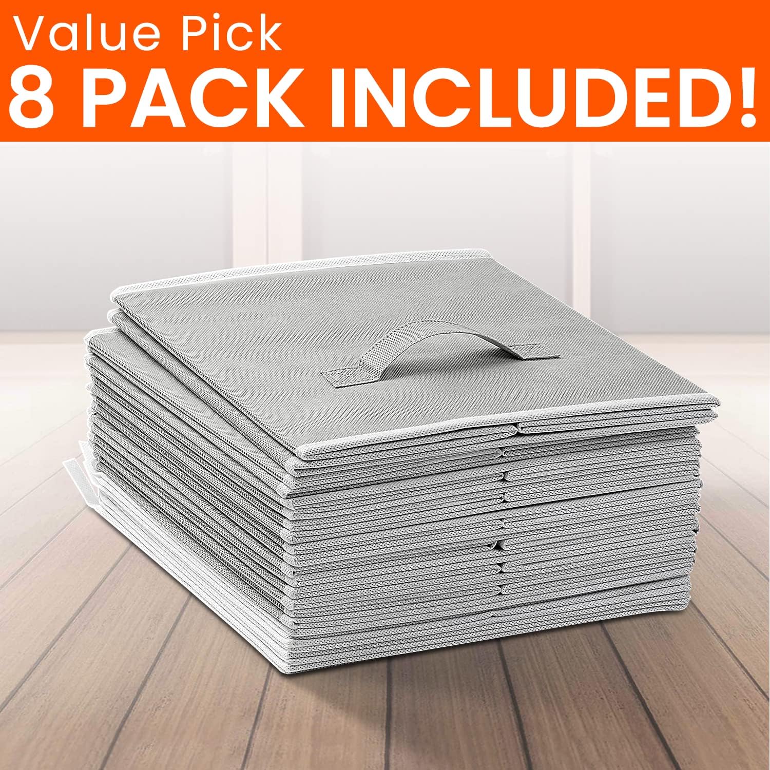 Criusia Storage Cubes - 11 Inch Heavy Duty Fabric Closet Bins for Shelves. Cube Organizer - 8 Pack Collapsible Decorative Storage Bins Baskets for Organizing Clothes Blankets Toys (Grey) - Image 8
