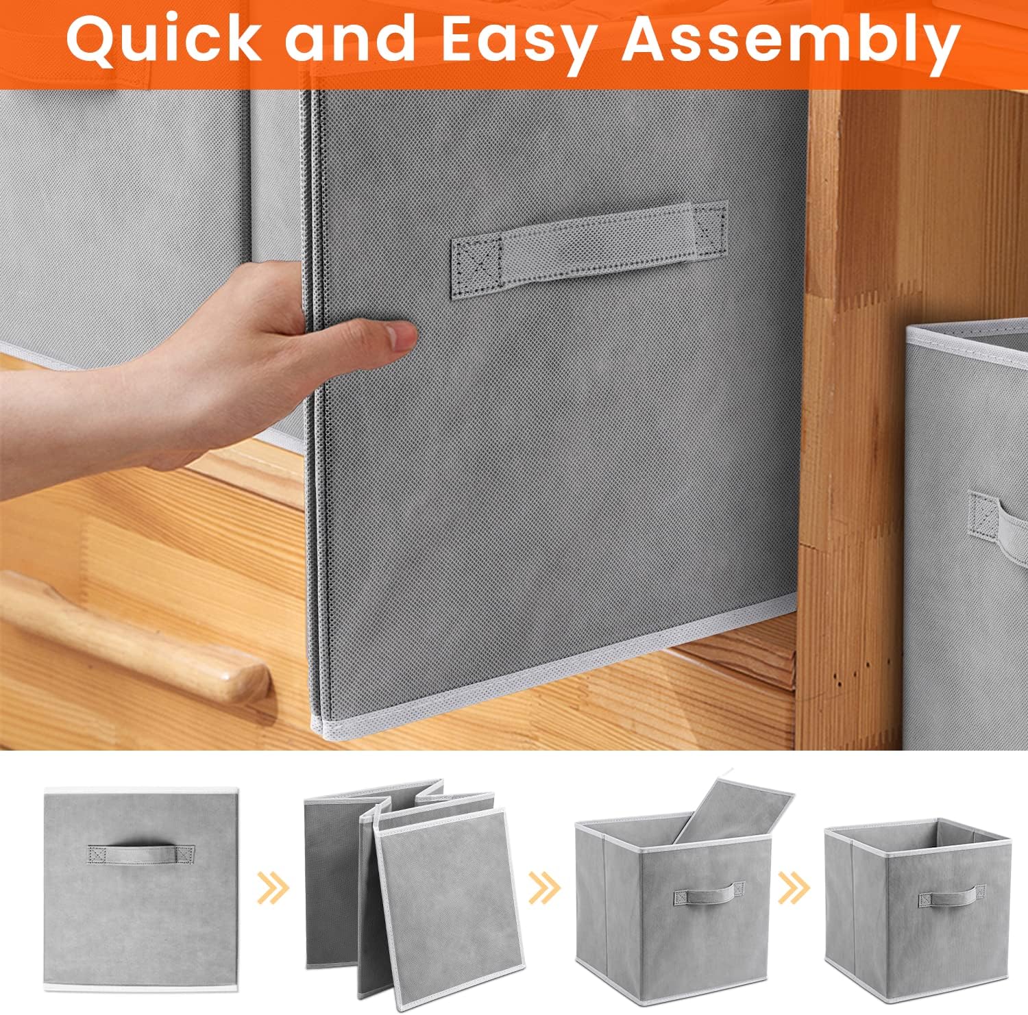 Criusia Storage Cubes - 11 Inch Heavy Duty Fabric Closet Bins for Shelves. Cube Organizer - 8 Pack Collapsible Decorative Storage Bins Baskets for Organizing Clothes Blankets Toys (Grey) - Image 7