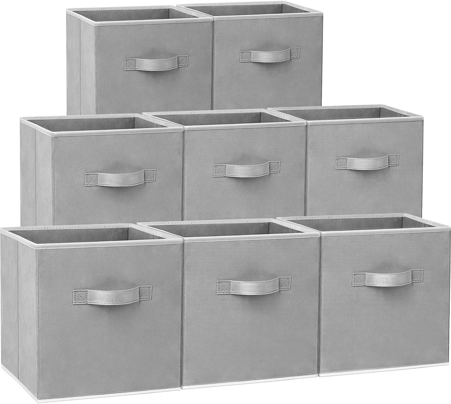 Criusia Storage Cubes - 11 Inch Heavy Duty Fabric Closet Bins for Shelves. Cube Organizer - 8 Pack Collapsible Decorative Storage Bins Baskets for Organizing Clothes Blankets Toys (Grey)